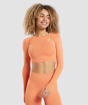 Apricot Orange Gymshark Vital Seamless 2.0 Long Sleeve Crop Women's Tops | XGVTRS046