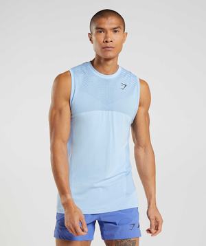 Beige Blue / Blue Gymshark Apex Seamless Men's Tanks | QZNXOL531