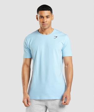 Beige Blue Gymshark Essential Men's T Shirts | YIQMZE851