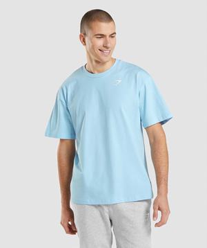 Beige Blue Gymshark Essential Oversized Men's T Shirts | VRZJBL674