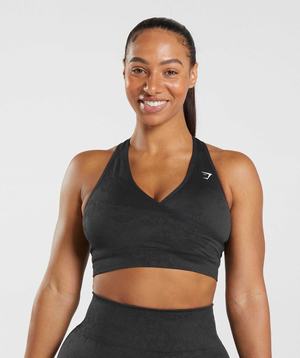 Black / Black Grey Gymshark Adapt Camo Seamless Women's Sports Bra | UQOIGK246