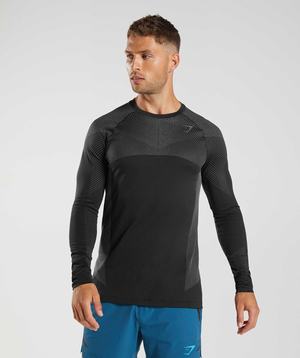 Black / Grey Gymshark Apex Seamless Long Sleeve Men's T Shirts | LGHNOD035