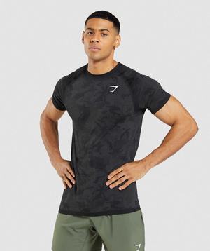 Black / Grey Gymshark Geo Seamless Men's T Shirts | VKETAI792