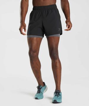 Black / Grey Gymshark Sport 5" 2 In 1 Men's Shorts | FVHIAJ316