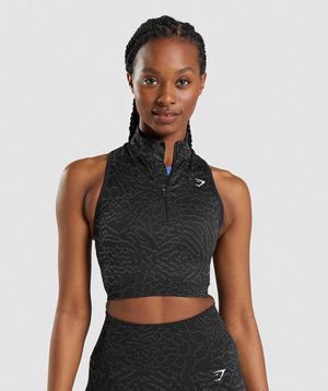 Black Gymshark Adapt Animal Seamless Crop 1/2 Zip Women's Tops | KRCXIV516