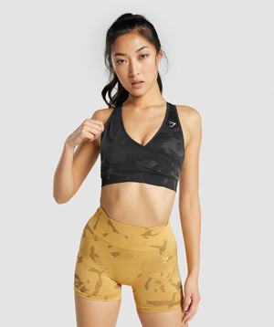 Black Gymshark Adapt Camo Seamless Women's Sports Bra | QWLPEC601