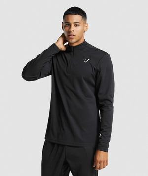 Black Gymshark Arrival 1/4 Zip Men\'s Pullover | HSAKTJ845