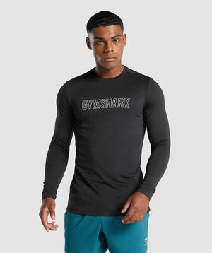 Black Gymshark Arrival Long Sleeve Graphic Men's T Shirts | WEONAK853