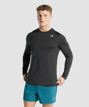 Black Gymshark Arrival Marl Long Sleeve Men's T Shirts | ELCXMH506