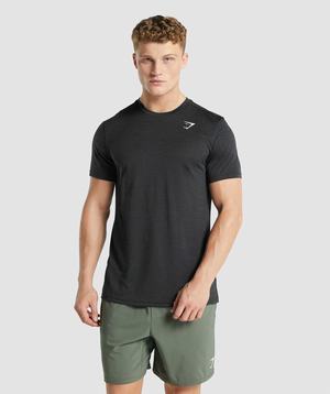 Black Gymshark Arrival Marl Men's T Shirts | PIAWMN318