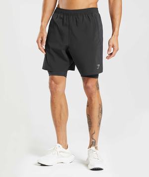 Black Gymshark Aspect 2 In 1 Short Men\'s Shorts | ZONLDI137