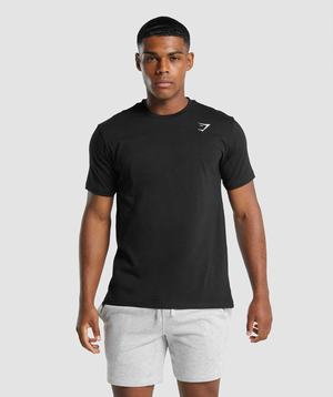 Black Gymshark Crest Men's T Shirts | HXSQYJ910