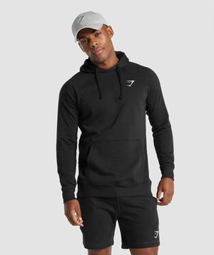 Black Gymshark Crest Men's Hoodie | JCBNAZ021