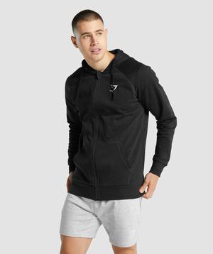 Black Gymshark Crest Zip Up Men's Hoodie | DVNWAE958