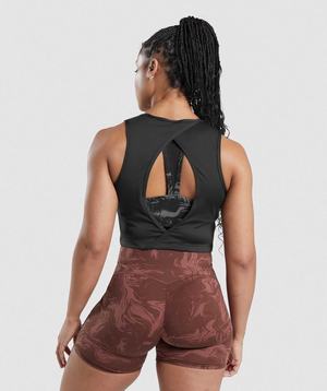 Black Gymshark GS Power Open Back Cropped Women's Tanks | IFRCAG810