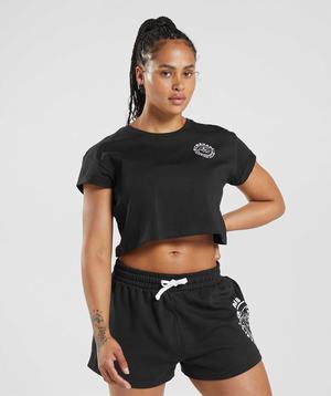 Black Gymshark Legacy Crop Women's Tops | XASBVZ152