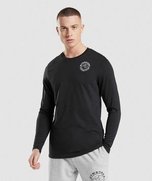 Black Gymshark Legacy Long Sleeve Men's T Shirts | KYZUVT908