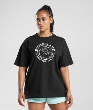 Black Gymshark Legacy Oversized Women's T Shirts | PVDBIW295