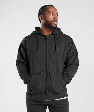 Black Gymshark Power Zip Men's Hoodie | EZVCST543