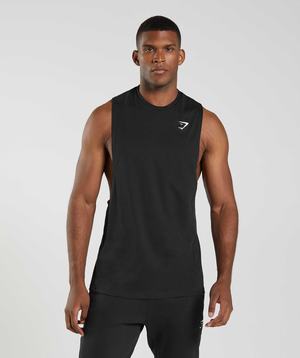 Black Gymshark React Drop Arm Men's Tanks | HNIDYC291