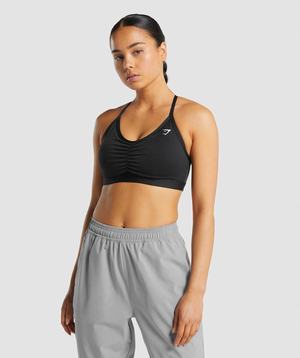 Black Gymshark Ruched Women's Sports Bra | AGTPLS627