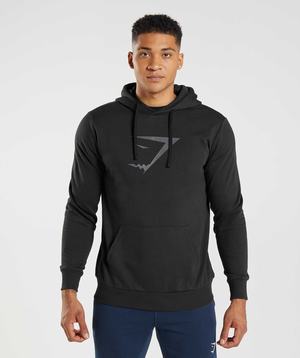 Black Gymshark Sharkhead Infill Men's Hoodie | QCSNOX074