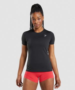 Black Gymshark Training Women's T Shirts | OLKAPE012