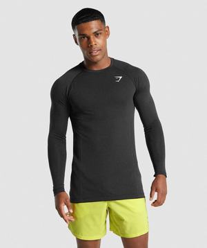 Black Gymshark Vital Light Seamless Long Sleeve Men's T Shirts | IZXYMA417