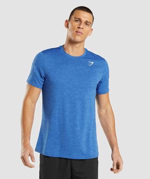 Blue / Blue Gymshark Arrival Marl Men's T Shirts | UPMLRD035