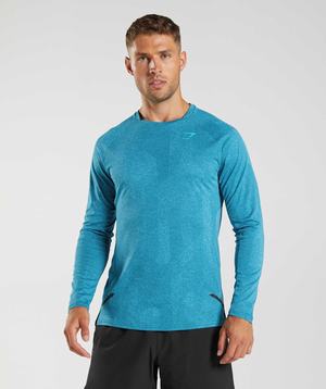 Blue / Dark Grey Blue Gymshark Apex Long Sleeve Men's T Shirts | AYORLD894