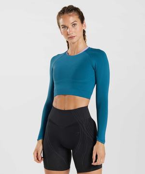 Blue / Dark Grey Blue Gymshark Apex Seamless Crop Women's Tops | ICHYRO168