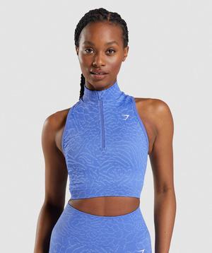 Blue Gymshark Adapt Animal Seamless Crop 1/2 Zip Women's Tops | NKQRUG194