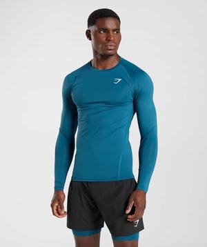 Blue Gymshark Element Baselayer Long Sleeve Men's T Shirts | BQINXS029