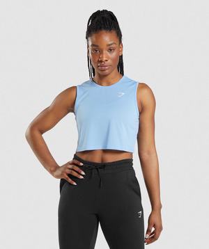 Blue Gymshark Training Crop Women's Tanks | AGNDMT072