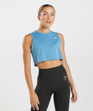 Blue Gymshark Training Crop Women's Tanks | CPXNHU596