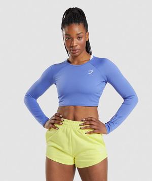 Blue Gymshark Training Long Sleeve Crop Women's Tops | OSCXTY401