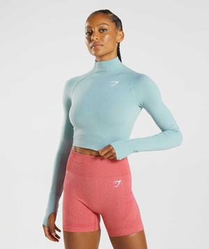 Blue Gymshark Vital Seamless 2.0 High Neck Midi Women\'s Tops | BYEHPR104