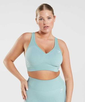 Blue Gymshark Vital Seamless 2.0 V Neck Women's Sports Bra | USJRLD386