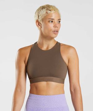 Brown / Brown Gymshark 315 Performance High Neck Women's Sports Bra | DNWZTY719