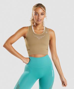 Brown Gymshark Energy Seamless Crop Women's Tops | KMGUWO093