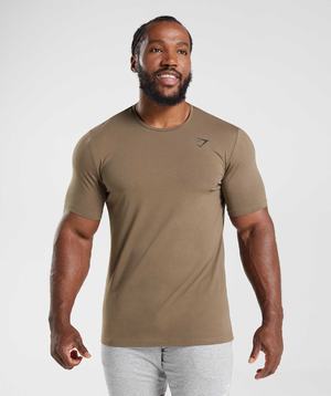 Brown Gymshark Essential Men's T Shirts | FKCXYJ704