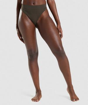 Brown Gymshark Seamless High Rise Thong Women's Underwear | DKBQZA930