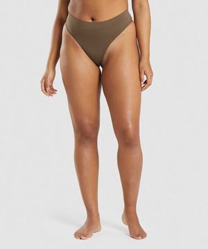 Brown Gymshark Seamless High Rise Thong Women's Underwear | UKZEJN549