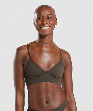 Brown Gymshark Seamless Low Neck Bralette Women's Underwear | TKPNYQ932