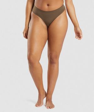 Brown Gymshark Seamless Thong Women's Underwear | LZBGTW678