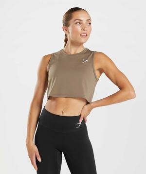 Brown Gymshark Training Crop Women's Tops | FGCLQE456