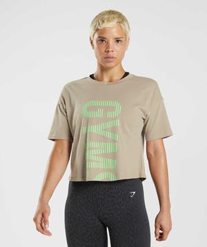 Brown / Light Green Gymshark 315 Midi Women's T Shirts | GXLSIK134