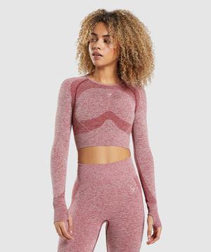 Burgundy Gymshark Flex Sports Long Sleeve Crop Women's Tops | LJZQTD039