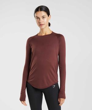 Burgundy Gymshark Sweat Seamless Long Sleeve Women's Tops | UBHRMF946