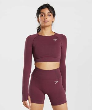 Burgundy Gymshark Vital Seamless 2.0 Crop Women's Tops | JBMHCO962